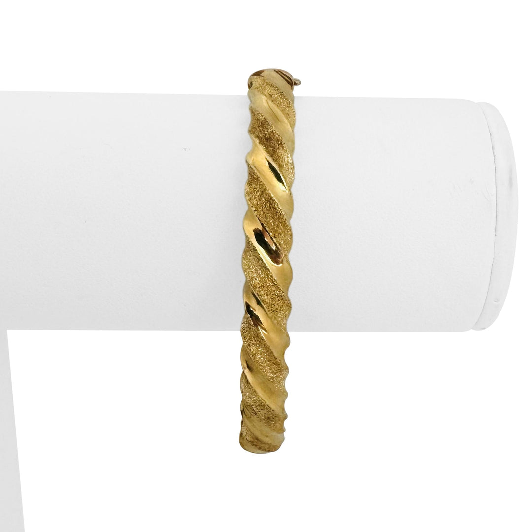 14k Yellow Gold 12g Textured and Polished Twisted Bangle Bracelet 7"