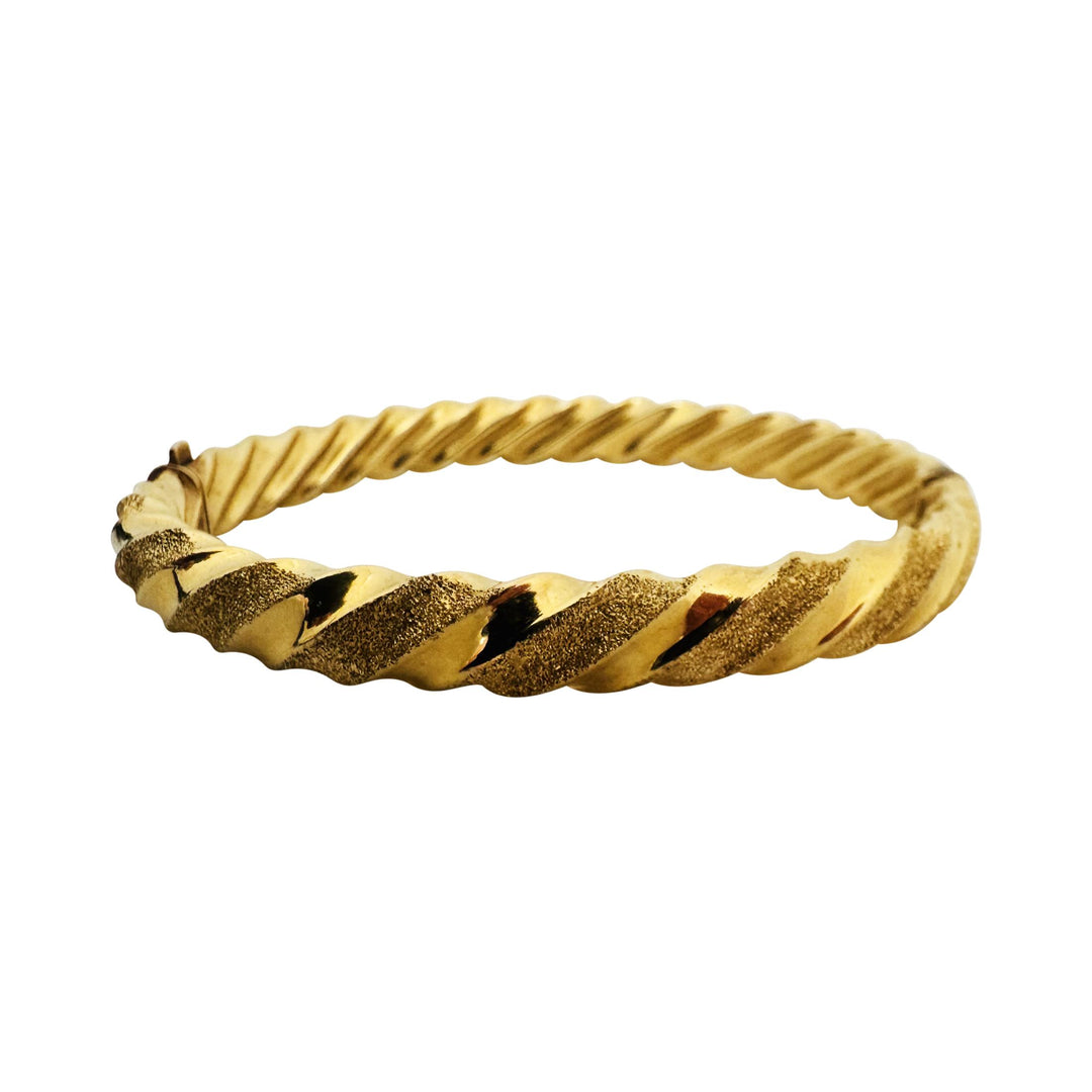 14k Yellow Gold 12g Textured and Polished Twisted Bangle Bracelet 7"