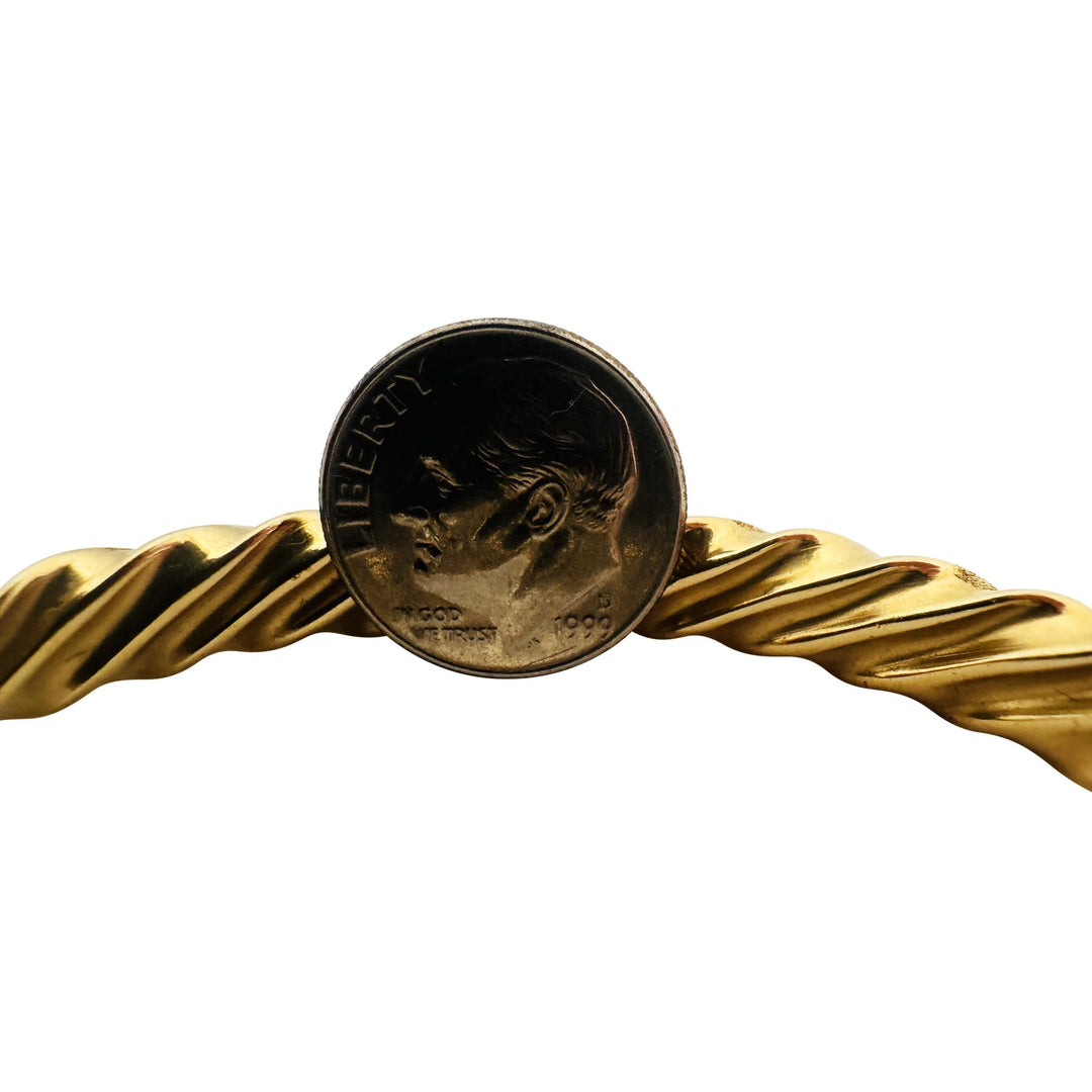 14k Yellow Gold 12g Textured and Polished Twisted Bangle Bracelet 7"