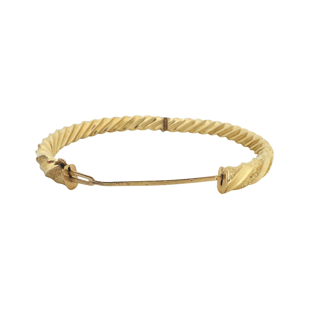 14k Yellow Gold 12g Textured and Polished Twisted Bangle Bracelet 7"