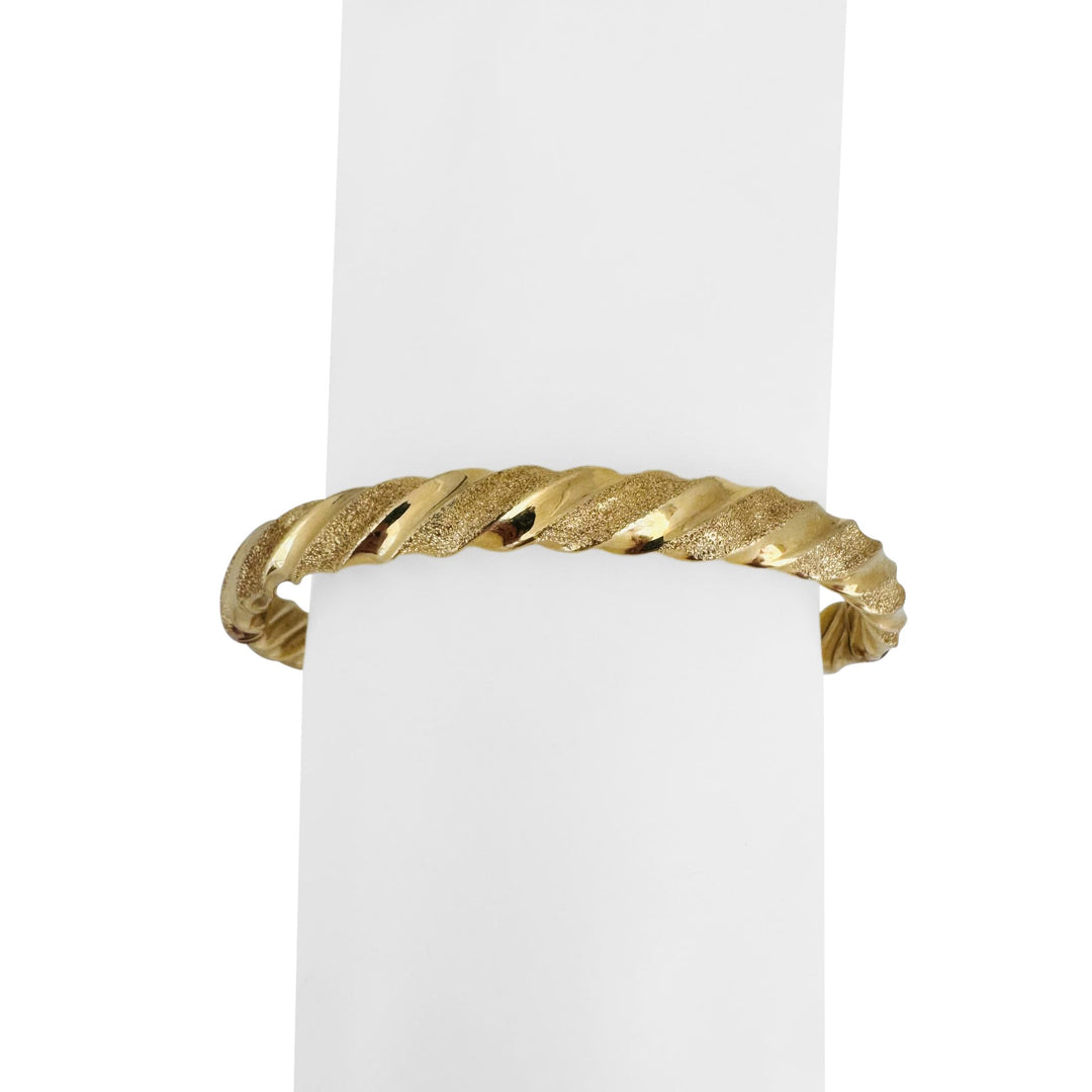 14k Yellow Gold 12g Textured and Polished Twisted Bangle Bracelet 7"