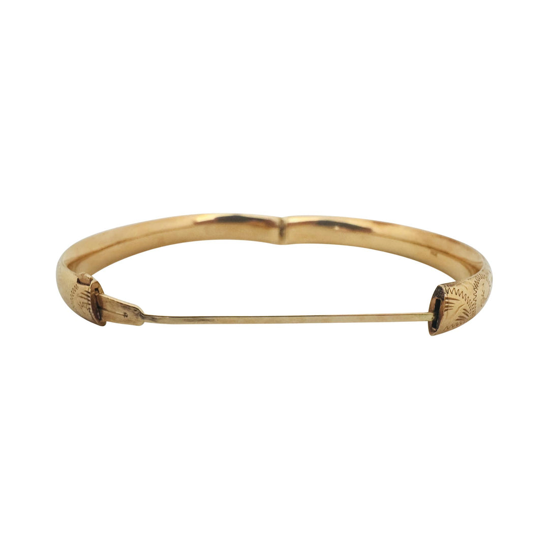 14k Yellow Gold 13.5g Vintage Ladies Polished Floral Bangle Bracelet 7"
