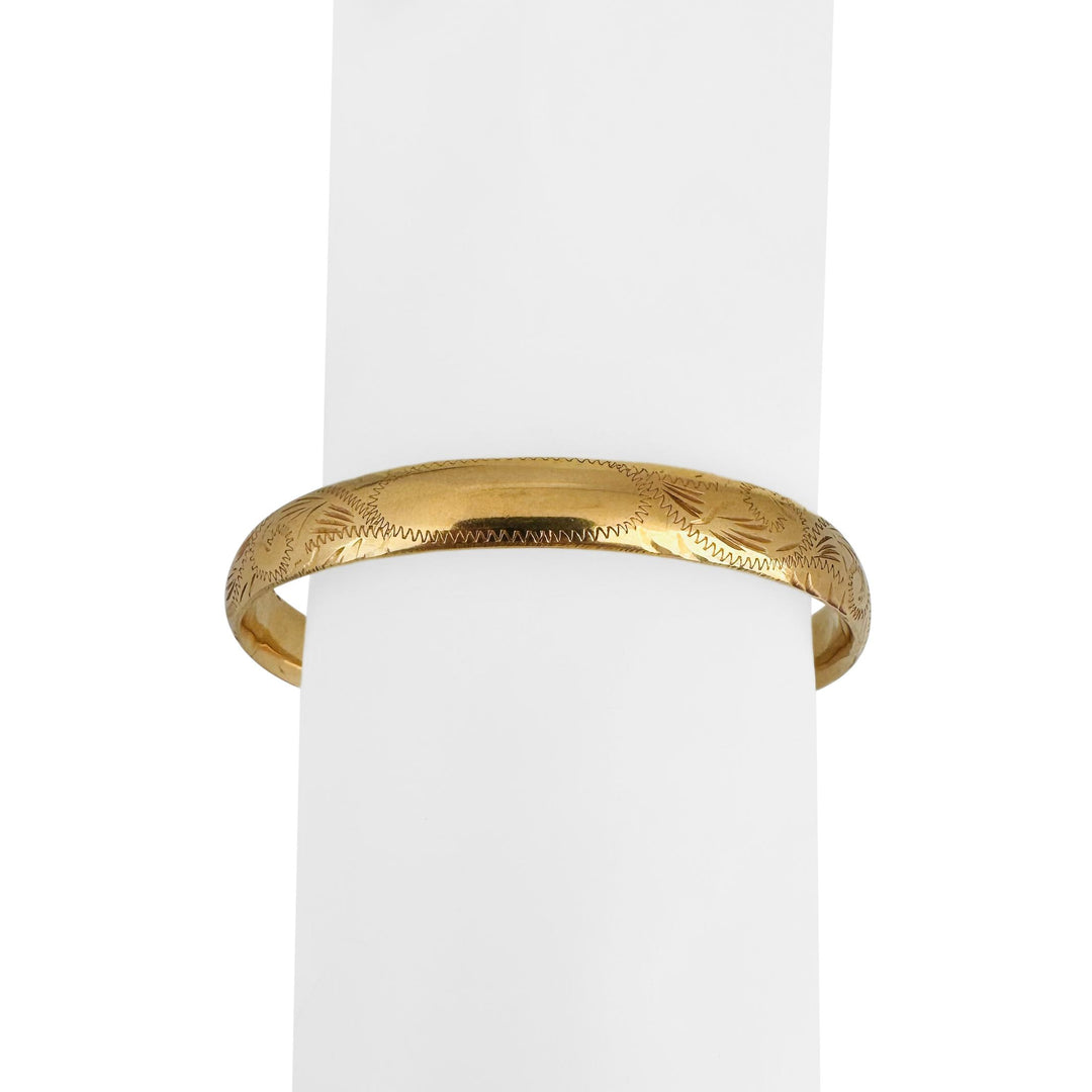 14k Yellow Gold 13.5g Vintage Ladies Polished Floral Bangle Bracelet 7"