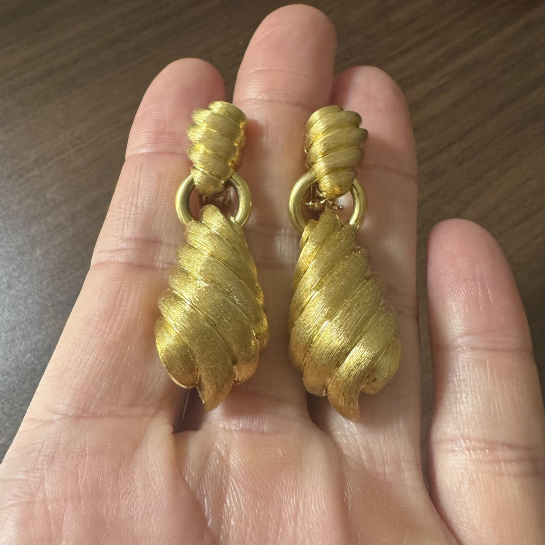 Henry Dunay 18k Yellow Gold Heavy 42.5g Brushed Finish Doorknocker Earrings 2"