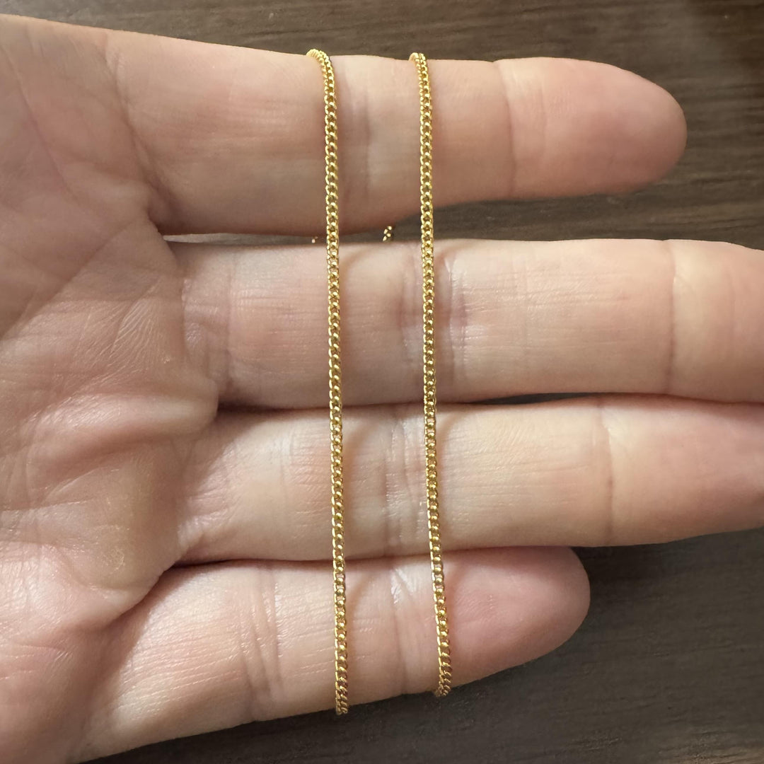24k Pure Yellow Gold 5.2g Solid Thin 1.5mm Curb Link Chain Necklace 15.5"