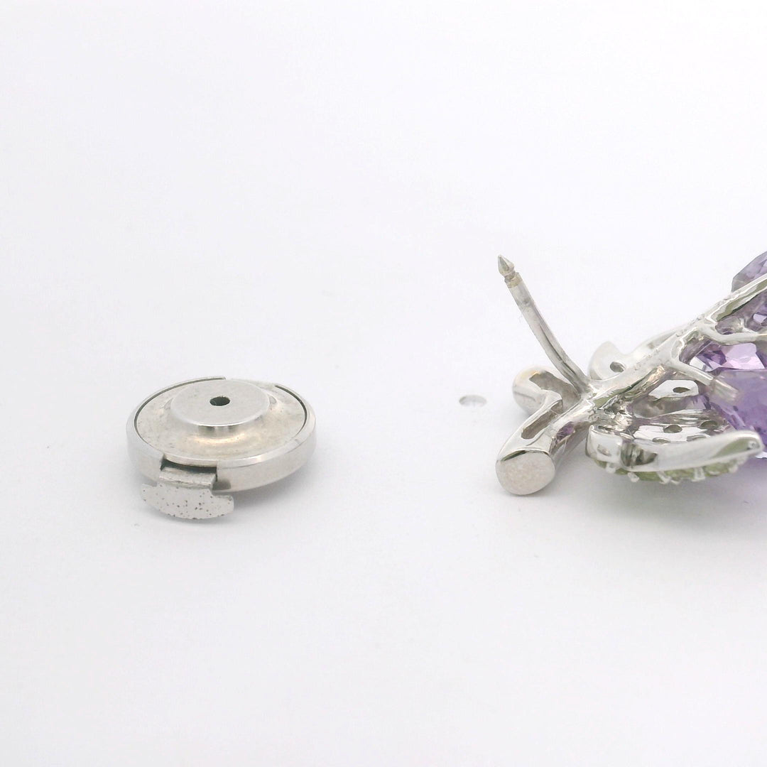 14k White Gold Amethyst Peridot and Diamond Bunch of Grapes Brooch Pin