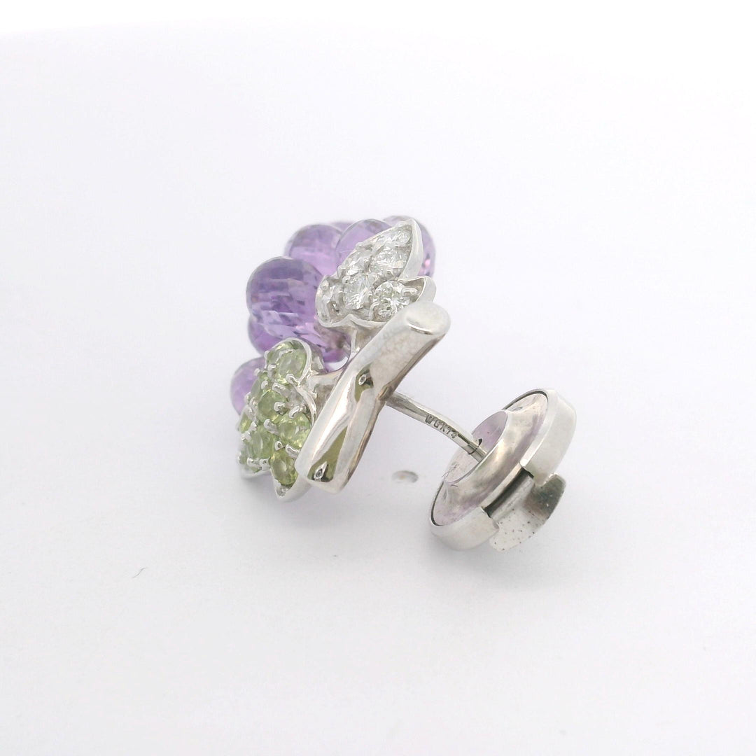 14k White Gold Amethyst Peridot and Diamond Bunch of Grapes Brooch Pin