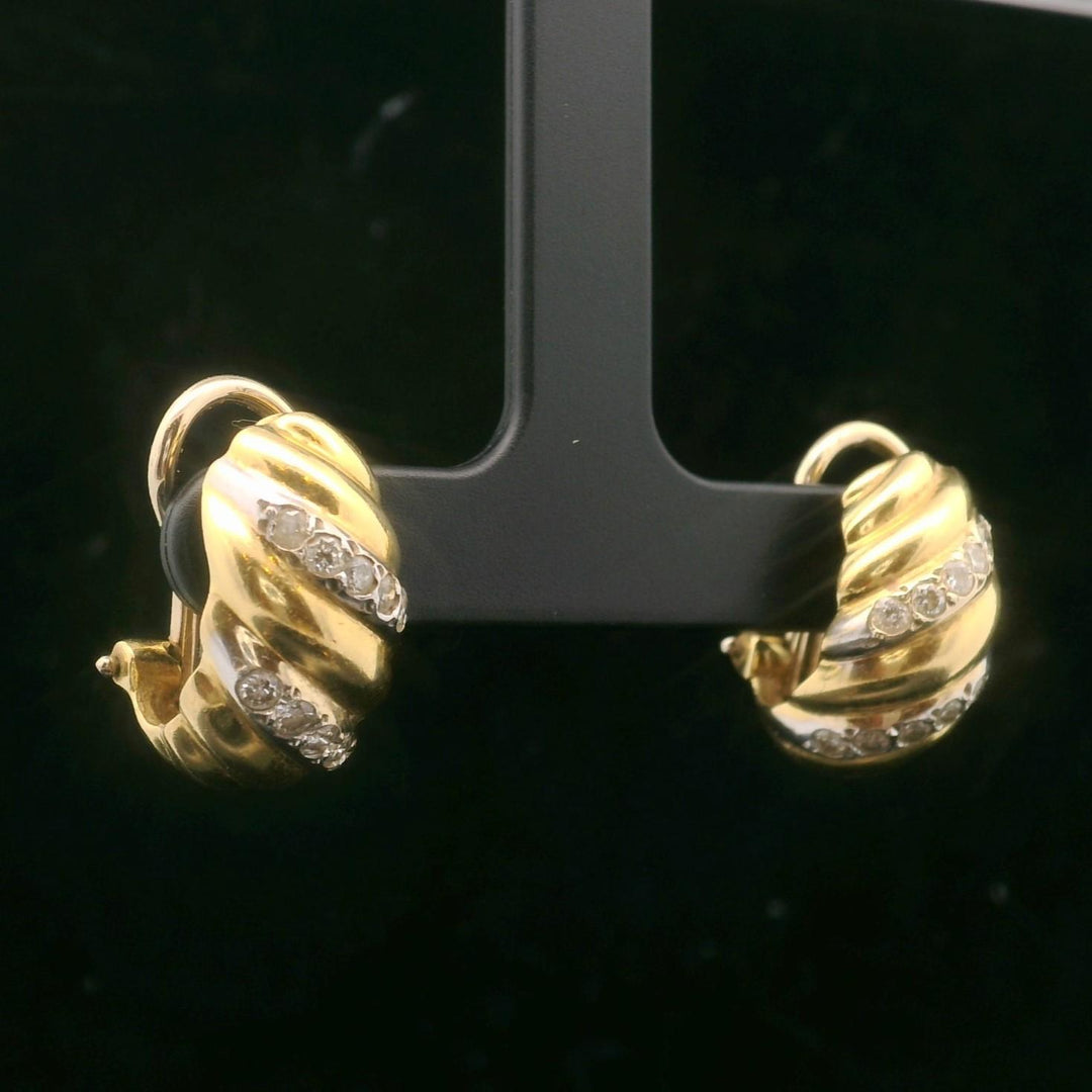 18k Yellow Gold and Diamond 9.8g Vintage Huggie Earrings