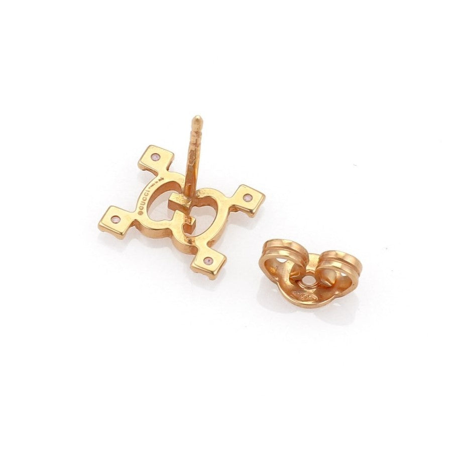 Gucci Logo 18k Rose Gold and Pink Sapphire Stud Earrings Italy