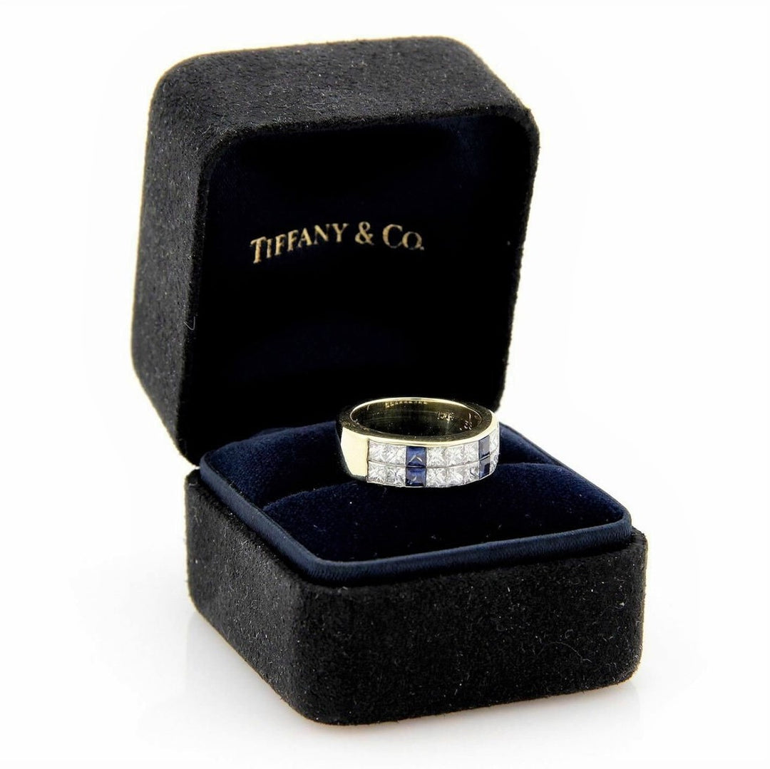 Tiffany & Co. Diamond and Sapphire 18k Yellow Gold Band Ring Size 5 with Box