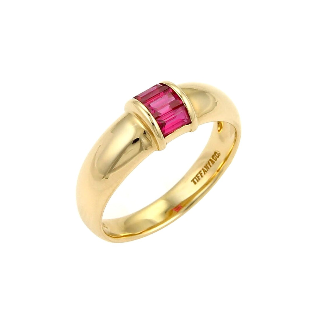 Tiffany & Co. 18k Yellow Gold and Baguette Ruby Dome Band Ring Size 5