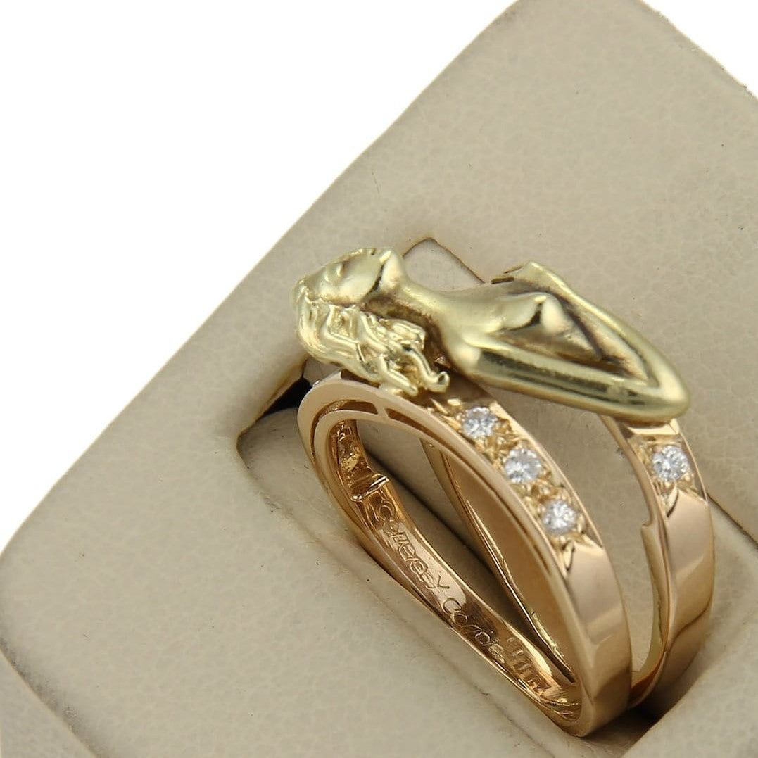 Carrera y Carrera Diamond 18k Two Tone Gold Carved Woman Ring Size 5.5