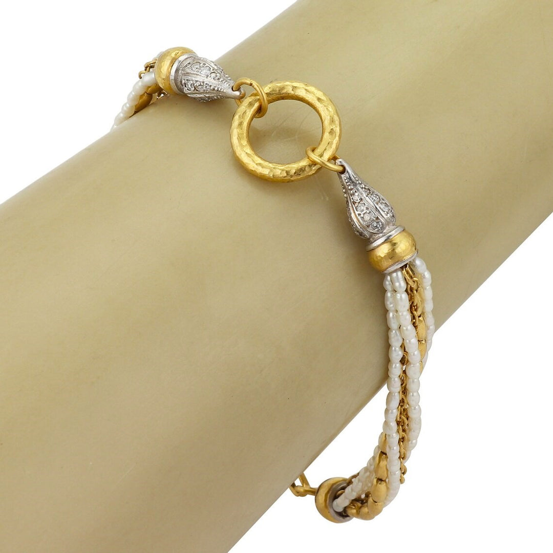 Gurhan 24k and 18k Gold Diamond and Pearls Multi Strand Bracelet