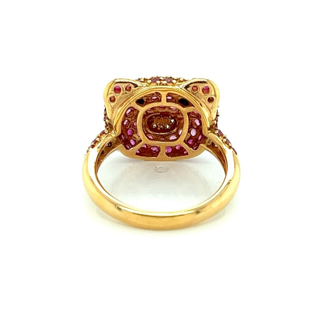 18k Rose Gold Diamond and Pink Sapphire Unique Cat Ring Size 6