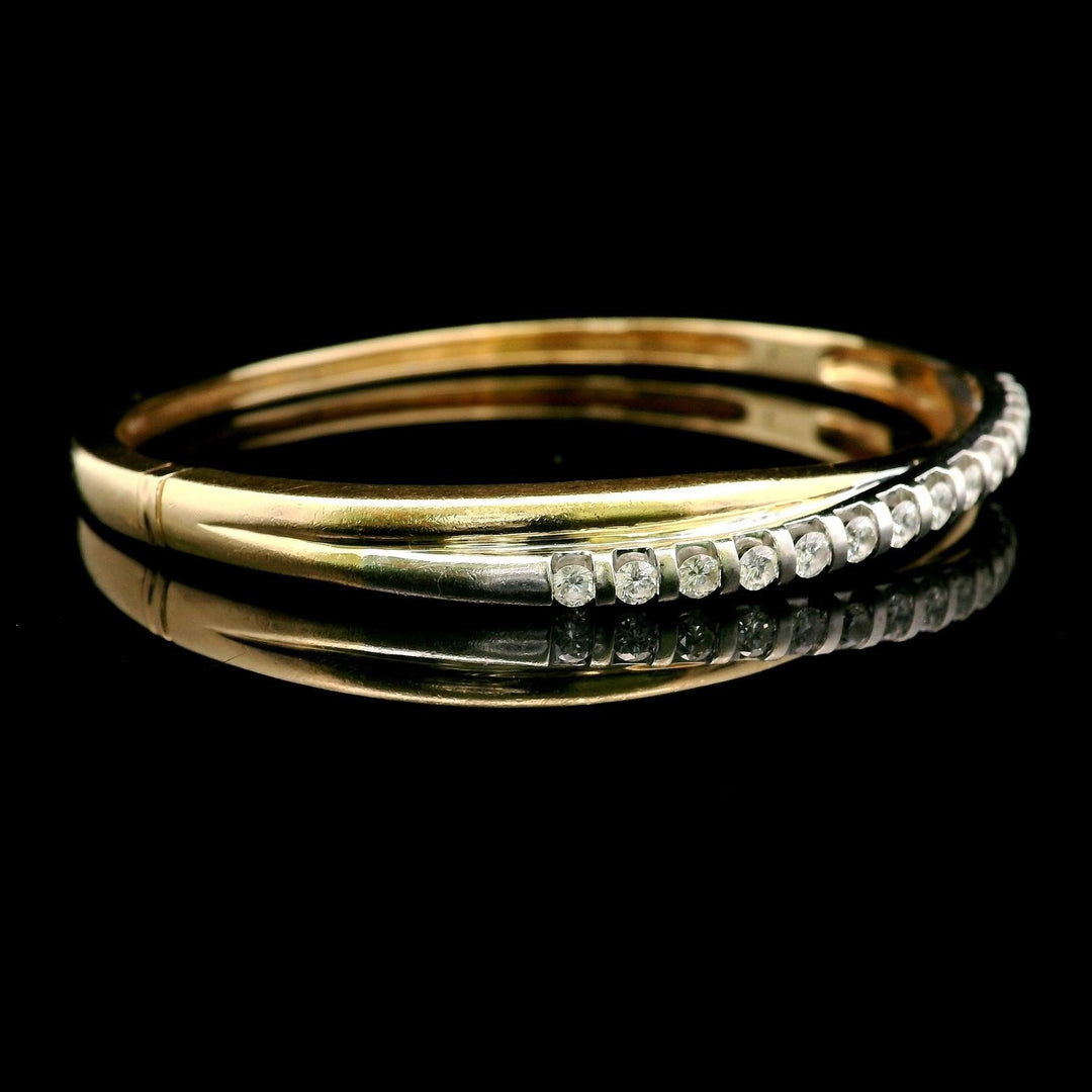 14k Yellow and White Gold 23.6g Heavy 1cttw Diamond Crossover Bangle 7"