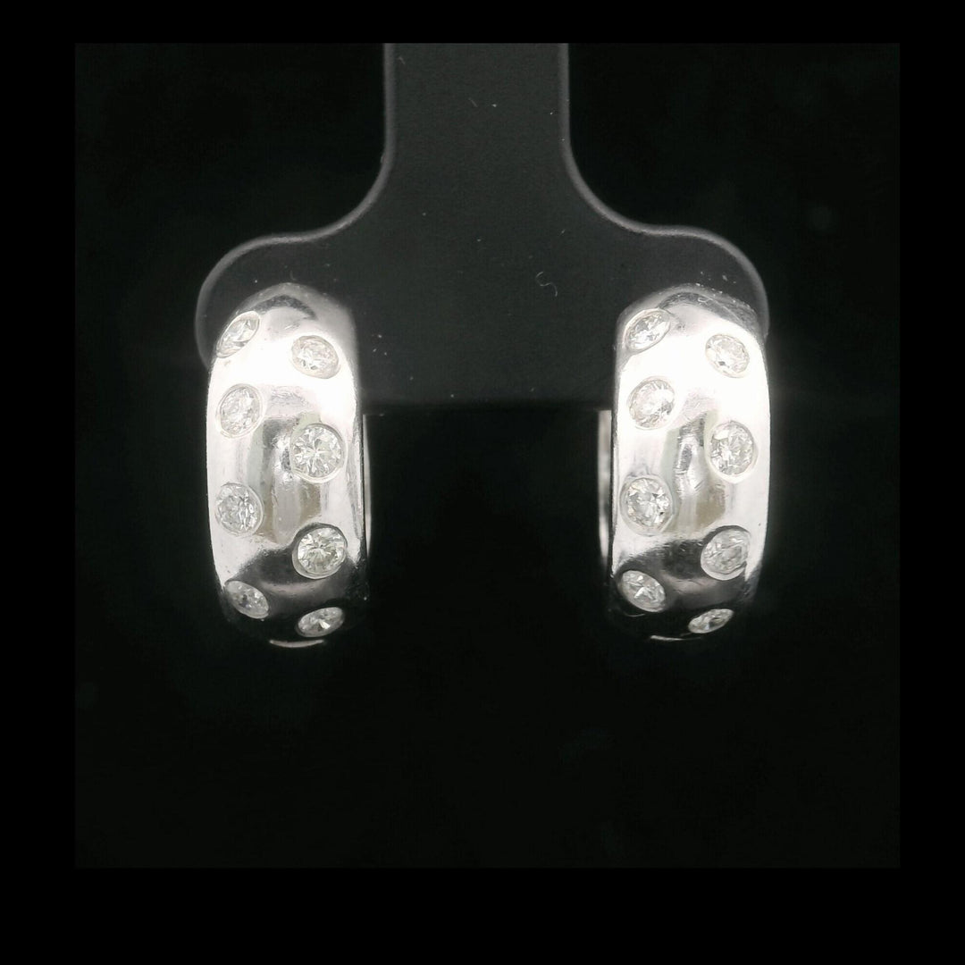 14k White Gold and Bezel Set Diamond Solid Small Huggie Earrings