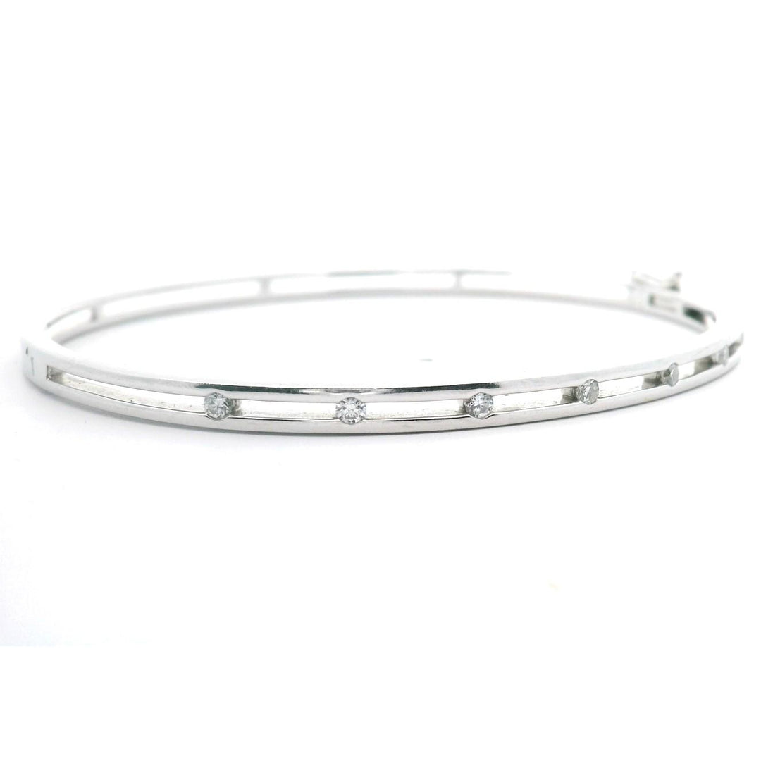 14k White Gold and Diamond Ladies Bangle Bracelet 7"