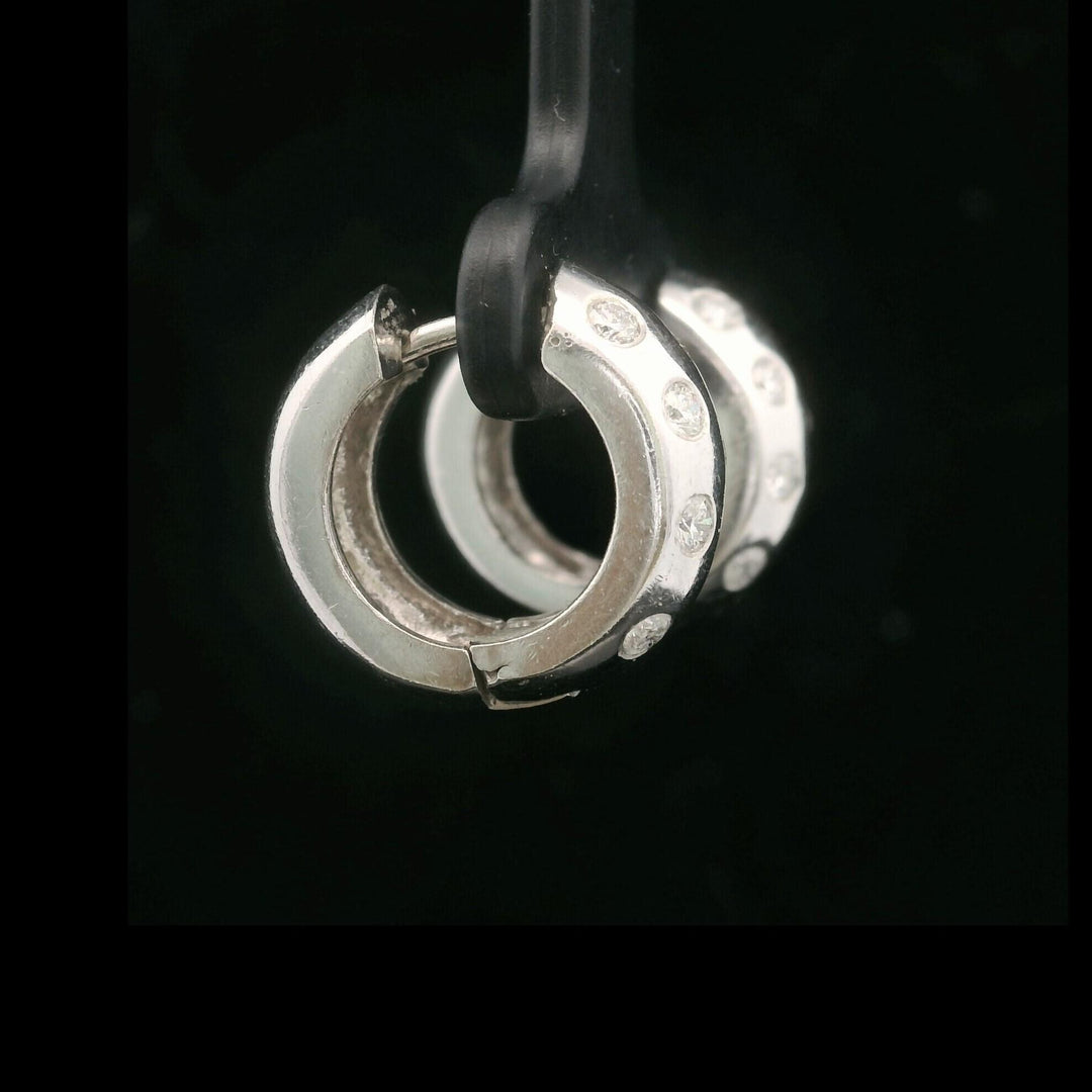 14k White Gold and Bezel Set Diamond Solid Small Huggie Earrings