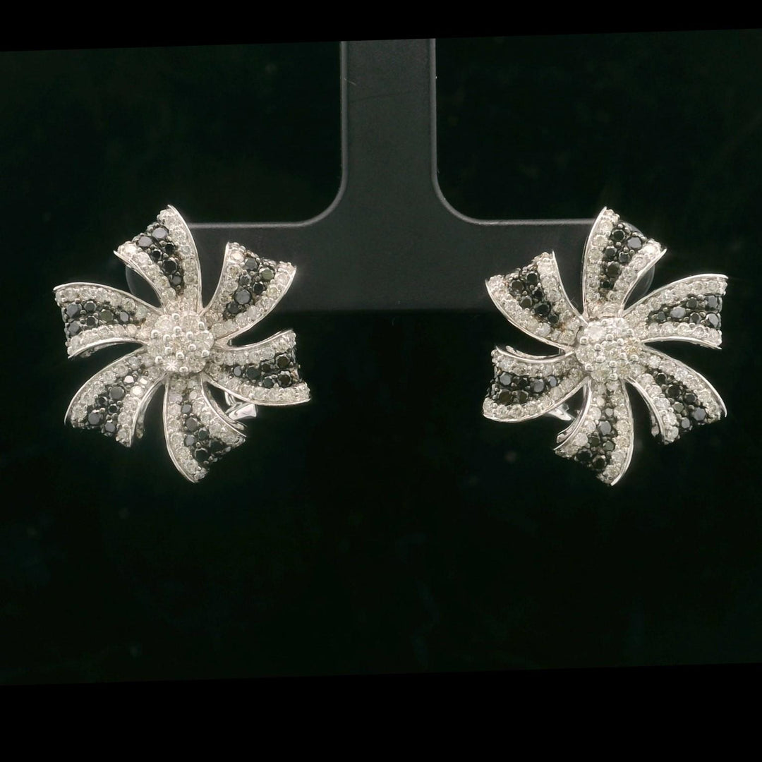 14k White Gold and 1.5cttw White and Black Diamond Floral Earrings