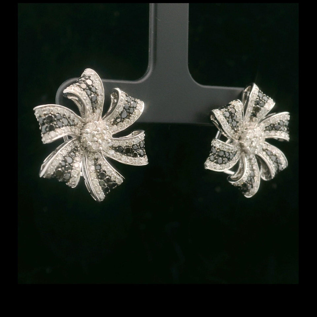 14k White Gold and 1.5cttw White and Black Diamond Floral Earrings
