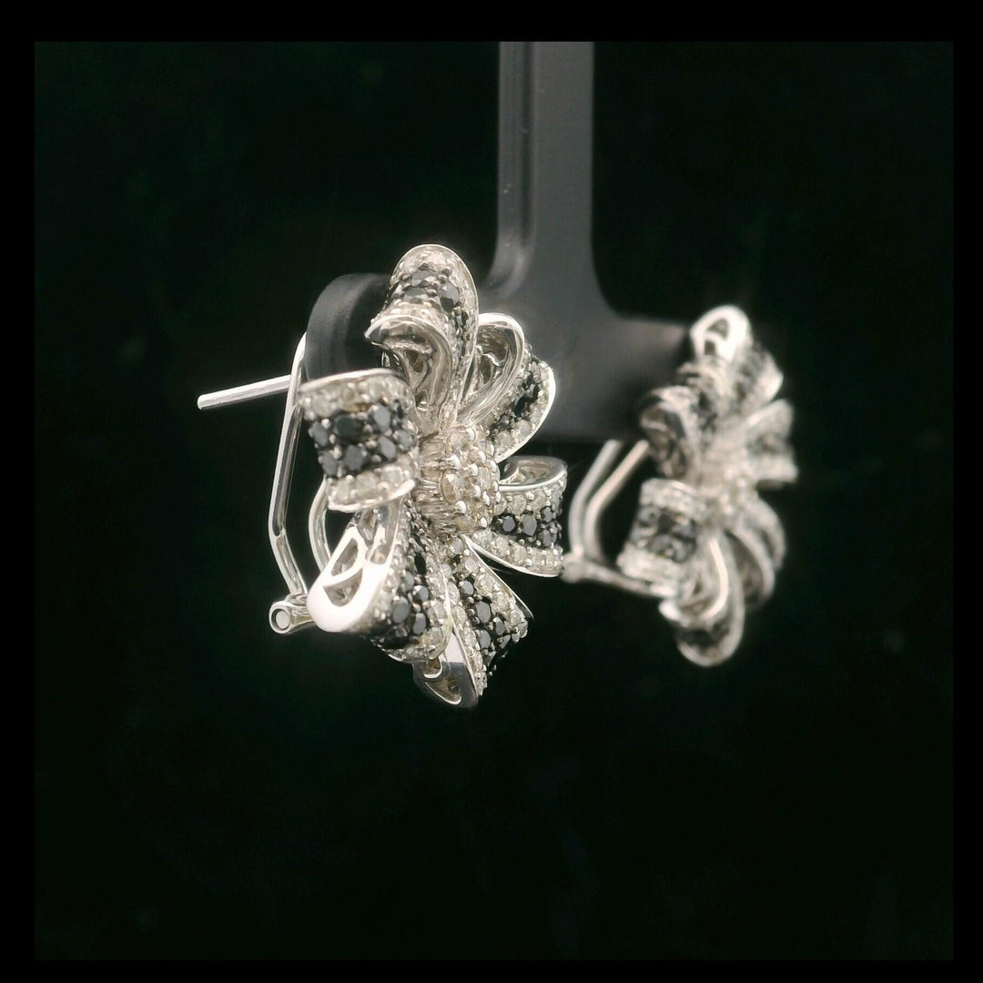 14k White Gold and 1.5cttw White and Black Diamond Floral Earrings