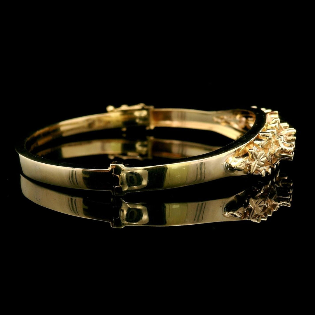 14k Yellow Gold and Ruby 12g Vintage Floral Bangle Bracelet 6.25"