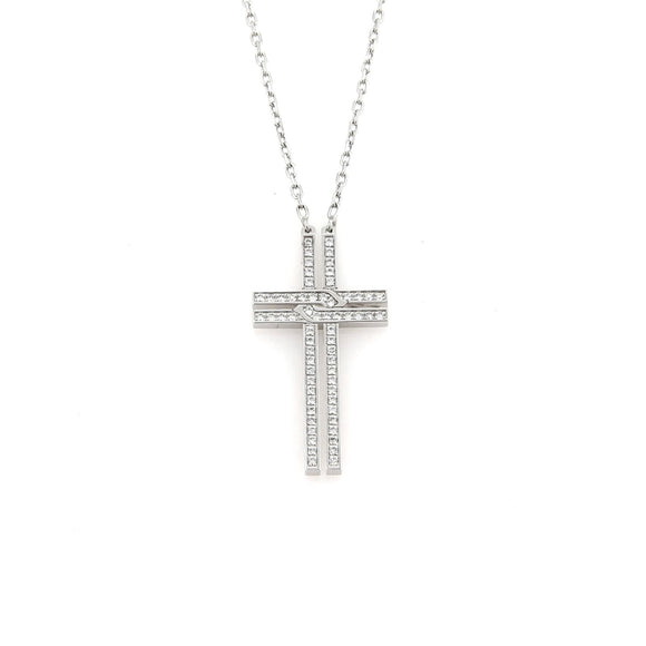 Cartier 18k White Gold and Diamond Cross Pendant Necklace with Paper 17