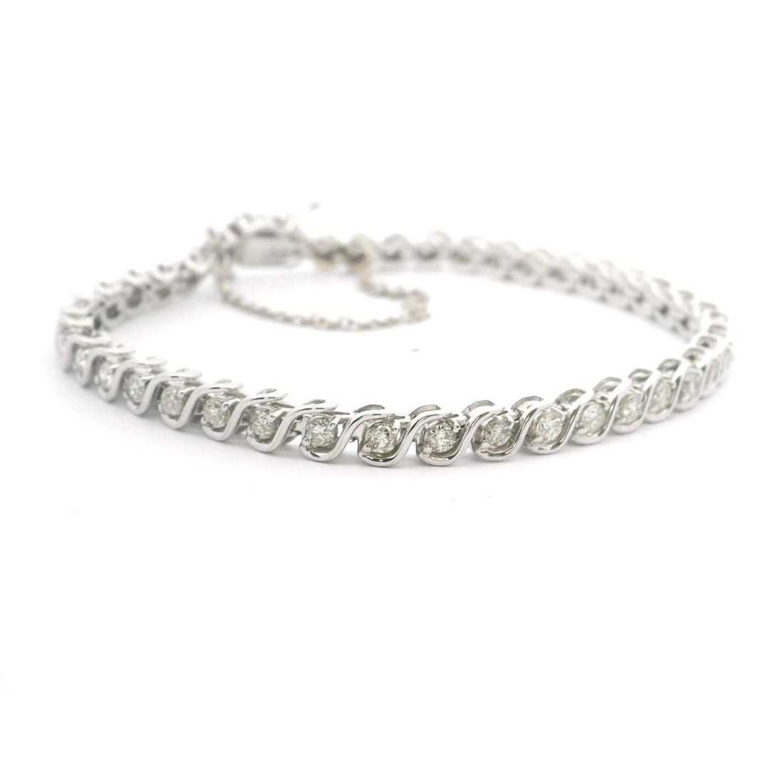 14k White Gold and 1cttw Vintage Diamond S Link Tennis Bracelet 7"