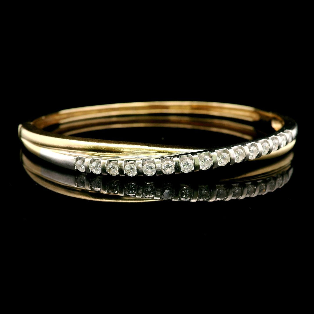 14k Yellow and White Gold 23.6g Heavy 1cttw Diamond Crossover Bangle 7"