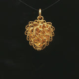 24k Pure Yellow Gold 4.1g Fancy Heart Charm Pendant 1"