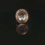 14k Yellow Gold and Aquamarine Greek Key Halo Ring Size 6.75