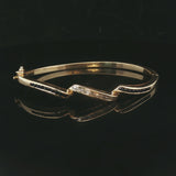 14k Yellow Gold Blue Sapphire and Diamond 15.6g Bangle Bracelet 6.5"