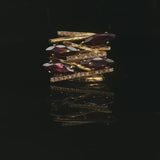 18k Yellow Gold Red Garnet and Diamond Heavy Abstract Ring Size 5.5