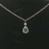 14k White Gold Aquamarine and Diamond 8.7g Ladies Pendant Necklace Italy 16"