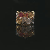 18k Yellow Gold Diamond Ruby Yellow and Blue Sapphire Fish Band Ring Size 7
