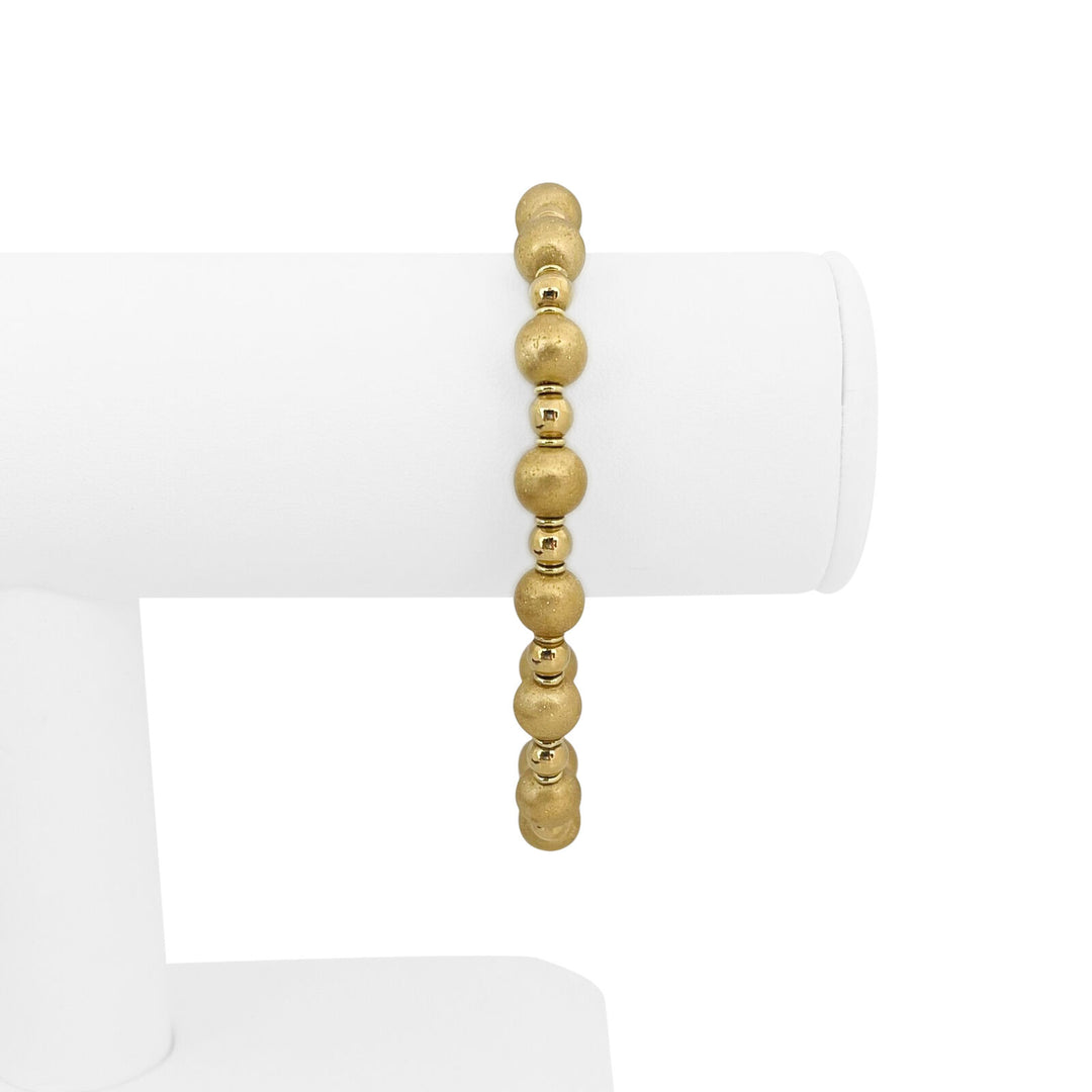 18k Yellow Gold 16.7g Satin and Polish Finish 7.5mm Ball Bead Bracelet 7.75"
