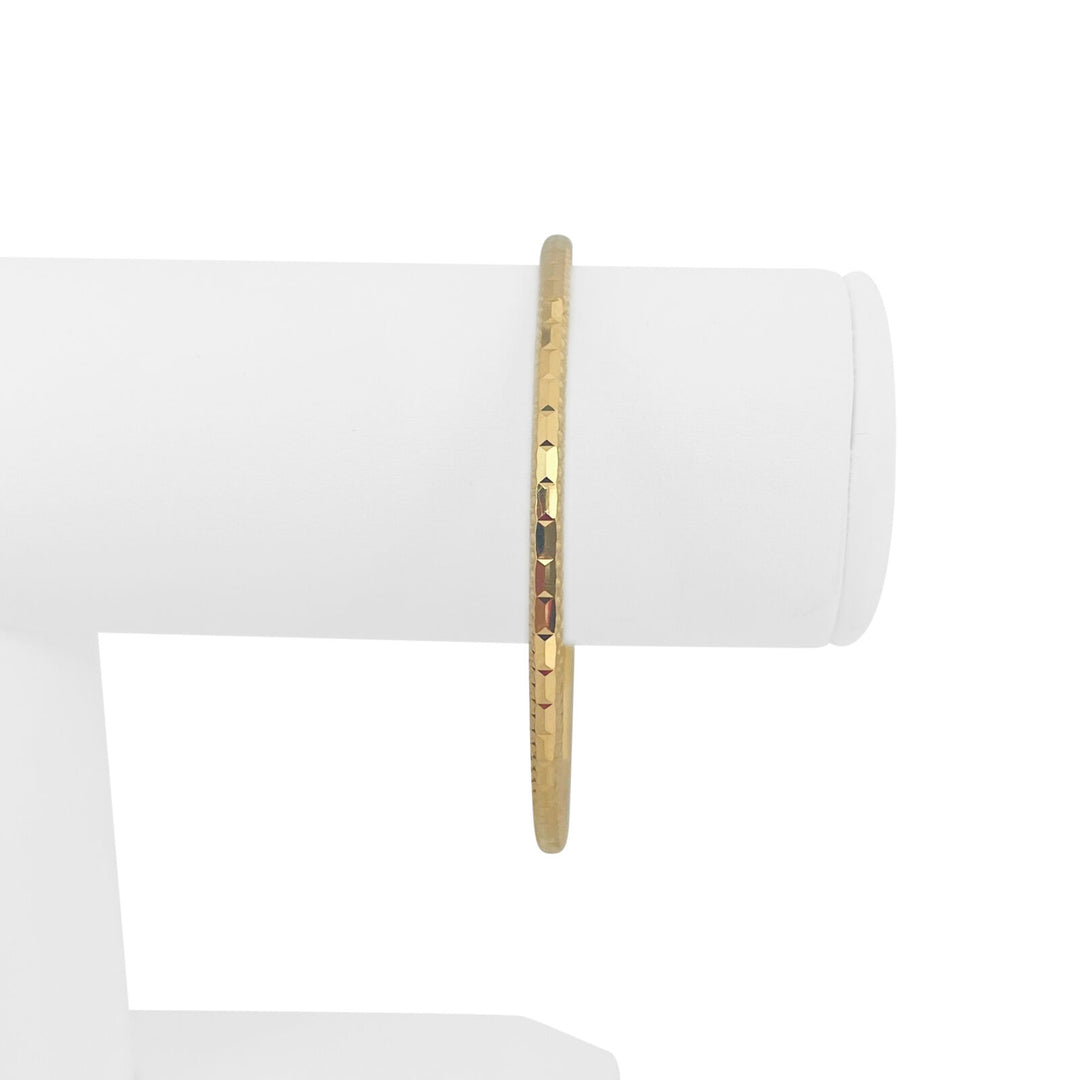 21k Yellow Gold 6.9g Hollow Diamond Cut 3mm Beaded Bangle Bracelet 7.5"