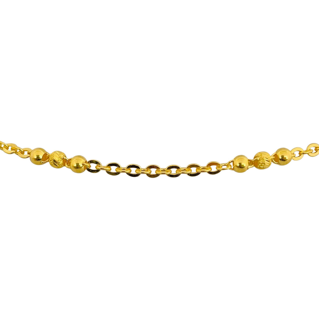 24k Pure Yellow Gold 14.7g Diamond Cut 3mm Ball Bead and Cable Link Necklace 20"