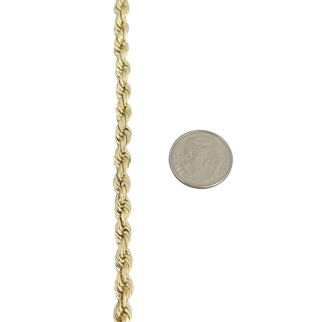14k Yellow Gold 4.6g Hollow Men's 3.5mm Rope Bracelet Peru 9"