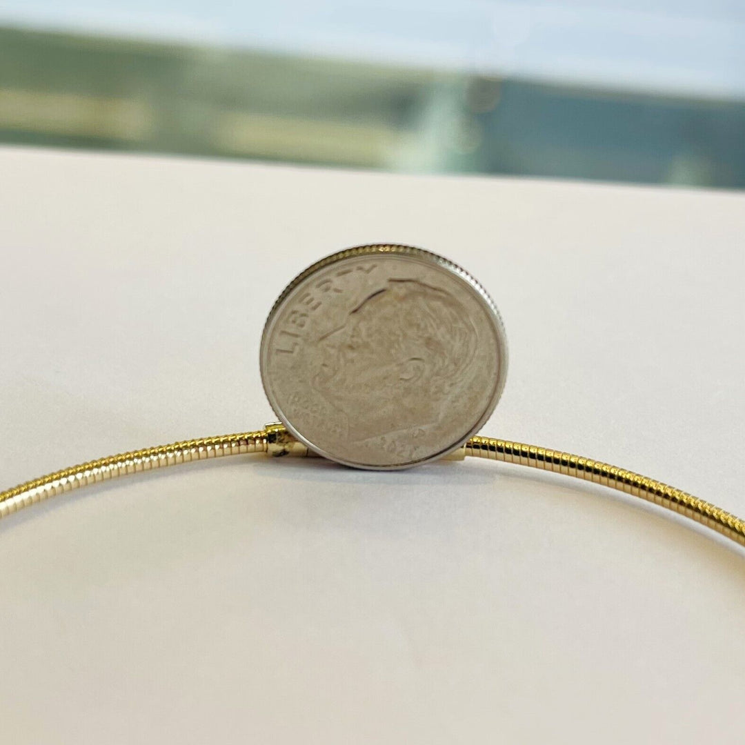 Brand New 14k Yellow Gold and Bezel Set Diamond Bangle Bracelet 7"