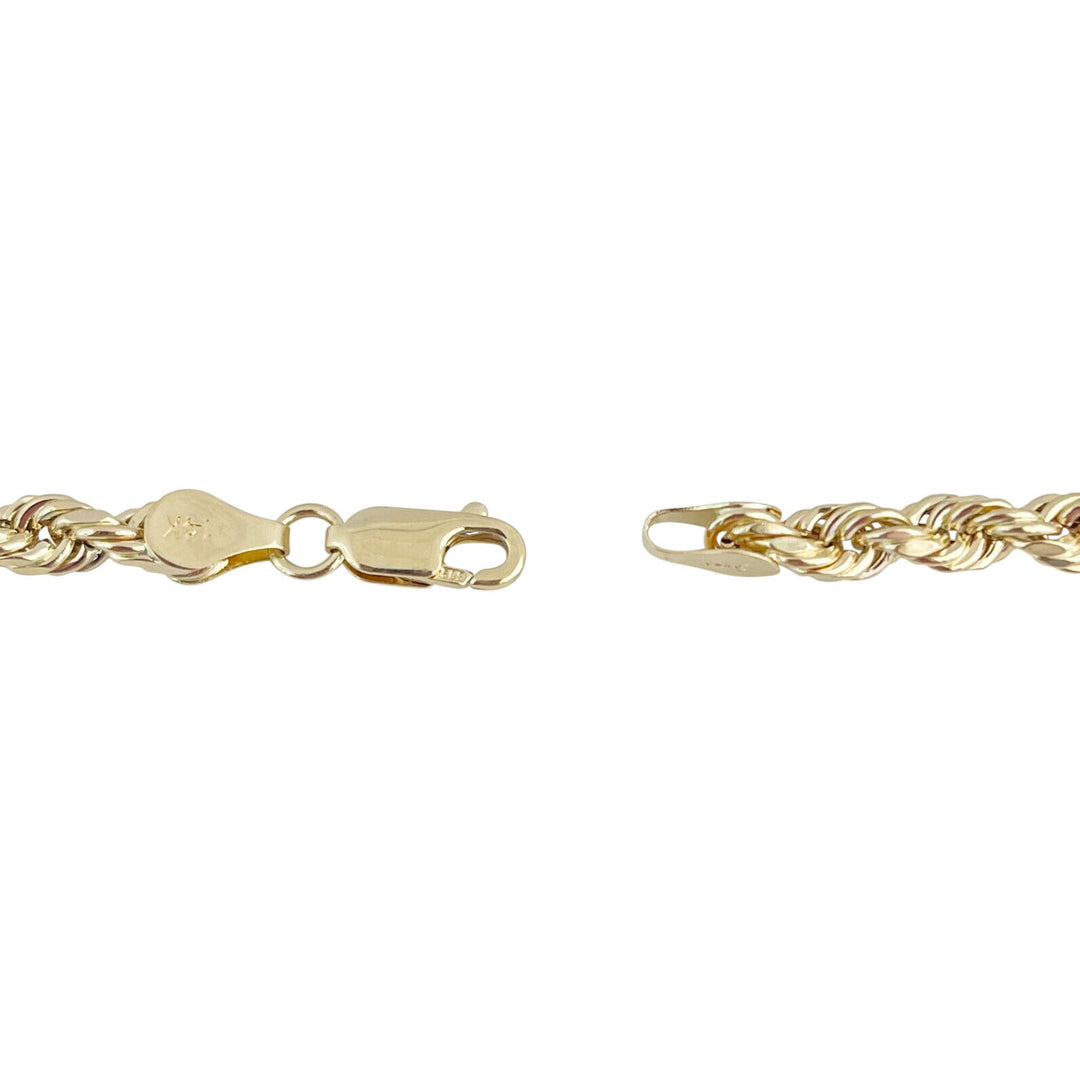 14k Yellow Gold 4.6g Hollow Men's 3.5mm Rope Bracelet Peru 9"