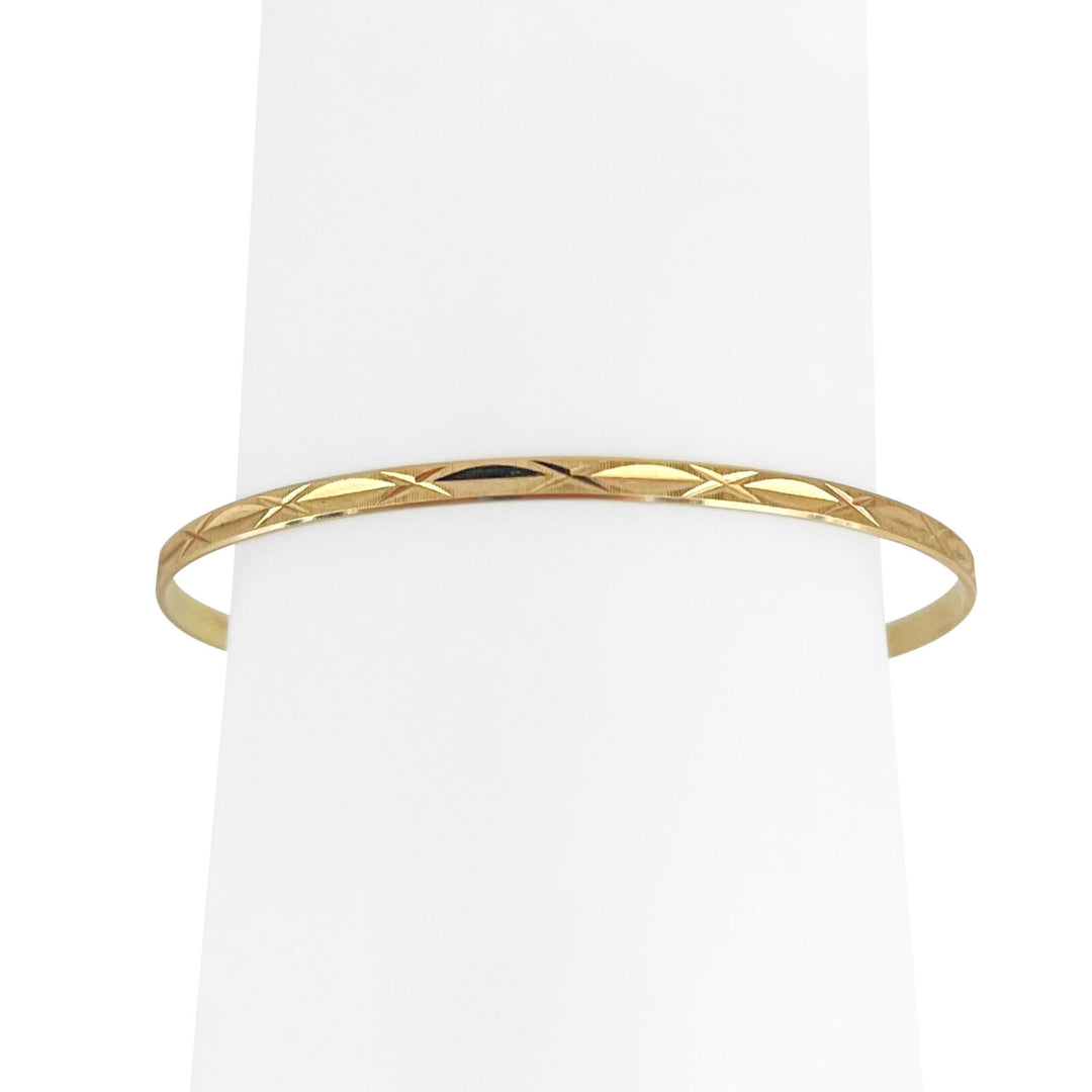 18k Yellow Gold 5.7g Solid Diamond Cut 3mm Fancy Bangle Bracelet Italy 7.5"