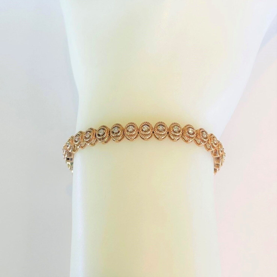 Brand New 14k Rose Gold 1ct Diamond Circle Link Bracelet 7"