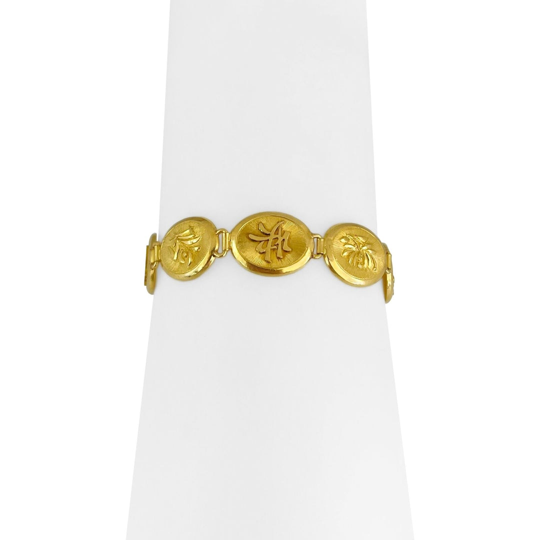 24k Pure Yellow Gold 21.5g Solid Ladies 12mm Asian Symbols Link Bracelet 6.25"