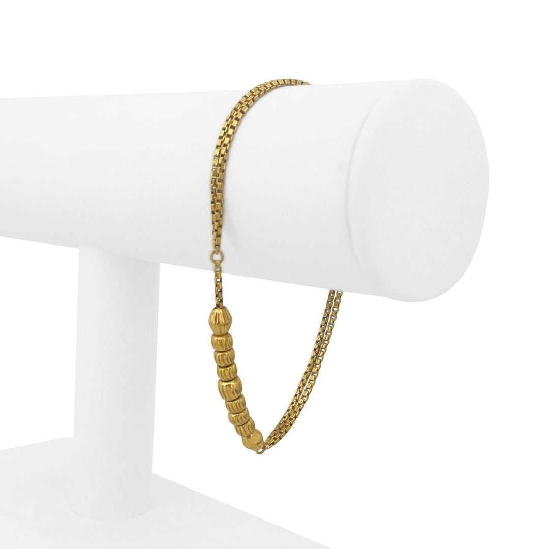 24k Pure Yellow Gold 9.1g Solid Double Strand Box Link and Beads Bracelet 7.25"