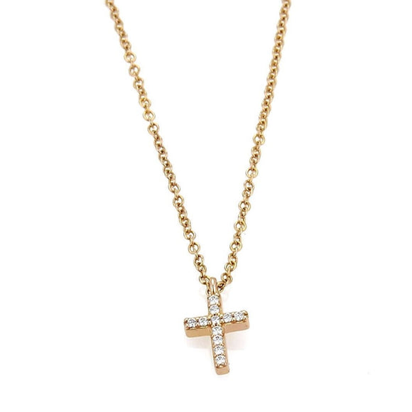 Tiffany & Co. Metro Diamond and 18k Rose Gold Mini Cross Pendant Necklace 16