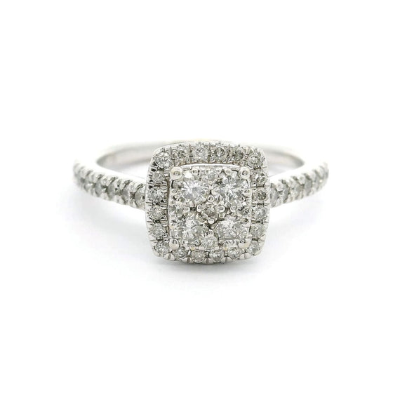 10k White Gold and Diamond Cluster Halo Ring Size 4.25