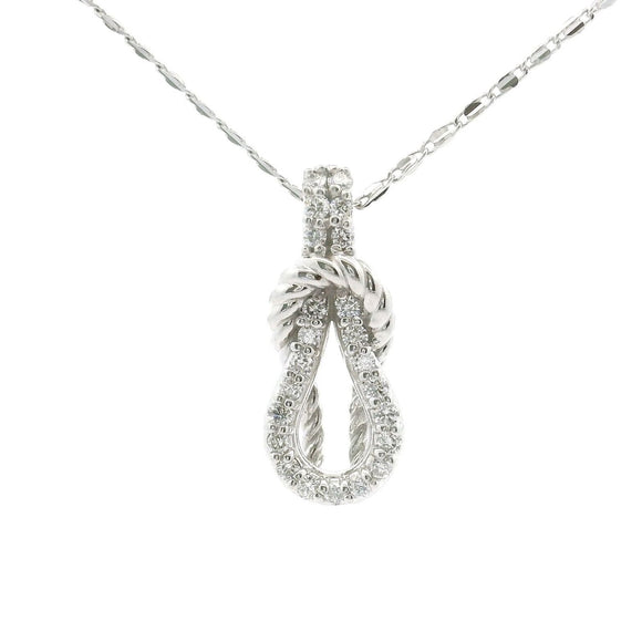 Brand New 14k White Gold and Diamond Fancy Knot Pendant Necklace 18
