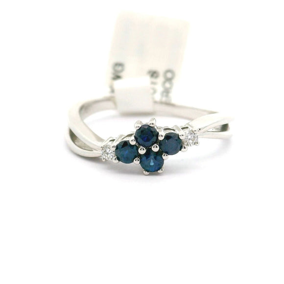 Brand New Blue Sapphire and Diamond Floral Ring in 14k White Gold Size 7