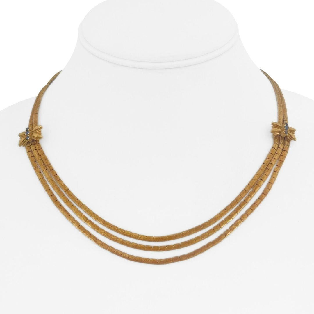 18k Yellow Gold & Topaz 42.6g Vintage Multi Strand Satin Finish Necklace 17"